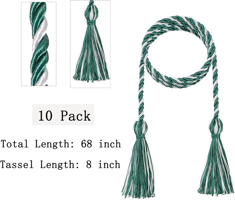 D DODOU 10 Pieces Graduation Cords Polyester Graduation Honor Braided Cords with Sewing Tassels for Bachelor, Master, Doctor 68" Long (Green White) - Image 3